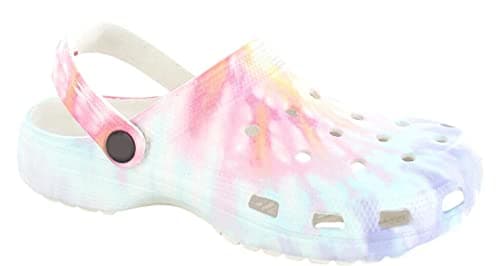 Image of Ella Shoes Womens Clogs EVA Slip On Moulded Footbed Lightweight Comfort Stylish Pool Beach Garden Colourful Tie Dye Mules (Pink Marble, UK 8), (GS1)