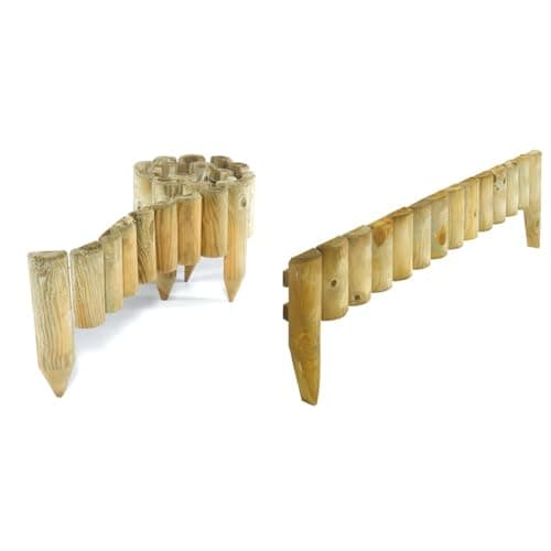 Image of Rowlinson Easy Fix Spiked Border Roll (Pack of 4) & 1.2m Picket Border Fence - Natural (Pack of 4)