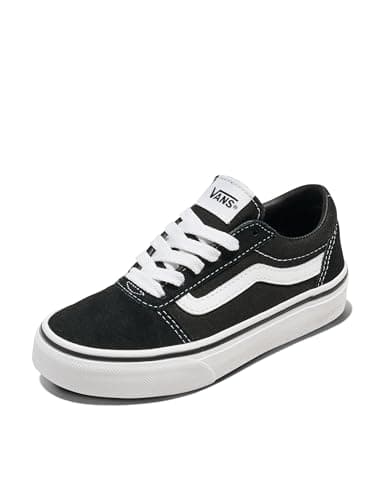 Image of Girls Vans Size 2, Ward Sneaker Kids Shoes, Black & White Suede Canvas Lace Up Shoes, Low Top Children's Trainers, Lightweight Sports Shoes by Vans Active Wear Range (2 UK)