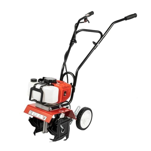 Image of CLEADONG 52CC Garden Petrol Tiller Cultivator Rotovator, Garden Petrol Tiller, Tilling Depth 30cm Tilling Width Mini Garden Petrol Tiller for Ploughing, Turning, Ditching