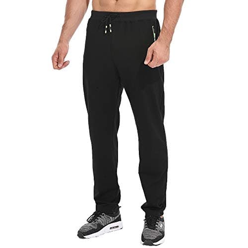 Image of Tansozer Mens Joggers Tracksuit Bottoms Open Hem Cotton Sweatpants Jogging Pants Zip Pockets Black M