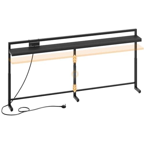Image of YATINEY 200 cm Slim Console Table with Adjustable Height (70 cm-90 cm), Behind Sofa Table Skinny with Outlet, Long Entryway Table, Couch Table Behind Sofa for Living Room, Black XCT22KBB