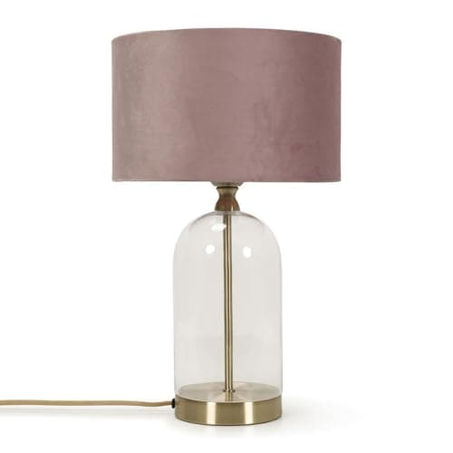 Image of ValueLights | Glass and Gold Metal Table Lamp with a Pink Velvet Lampshade | Home Décor, Bedside & Desk Lamp