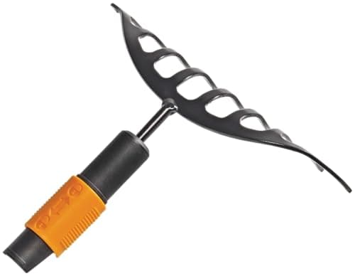 Image of Fiskars Rose Rake with 10 Prongs, Tool Head, Width: 24.5 cm, Hardened Steel Prongs, Black/White, QuikFit, 1000651