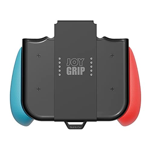 Image of Skull & Co. JoyGrip for Nintendo Switch and Switch OLED Joy-Con Controller: Rechargeable Handheld Joystick Remote Control Holder with Interchangeable Grips - Neon Blue (L)+Neon Red (R)