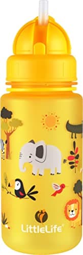 Image of LittleLife Children's Water Bottle With Easy-Access Lid & Straw, 400ml, Yellow Safari