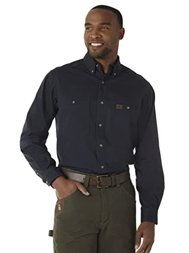 Image of Wrangler Riggs Workwear Men's Logger Twill Long Sleeve Work Shirt, Navy, Large Tall