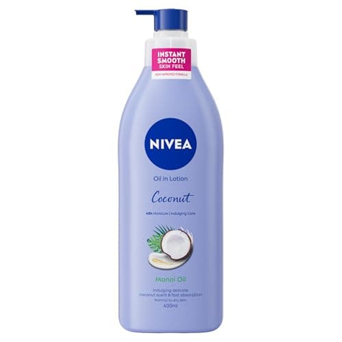 Image of NIVEA Oil In Lotion Coconut & Monoi Oil (400ml), Replenishing Body Moisturiser with Tropical Coconut Scent & Powerful Monoi Infusion, 48H Moisturising Cream, NIVEA Body Lotion