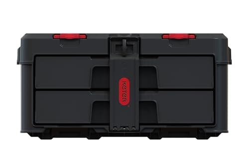 Image of Keter Stack n' Roll Modular DIY 2 Drawer Tool Storage Box, Stackable, Lightweight, Durable, Water Resistant, Black