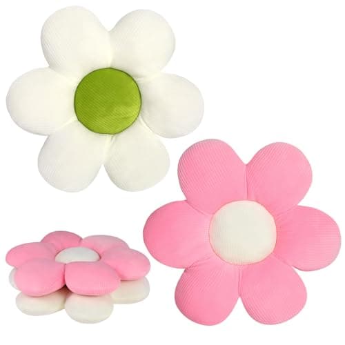 Image of QKURT 2 Pcs Flower Pillows, Flower Shaped Cushion Floor Chair Seat Pad,Fluffy Soft Petal Cushion, Tatami Seating Pillow for Home, Office & Car, 40cm(Rose Pink)