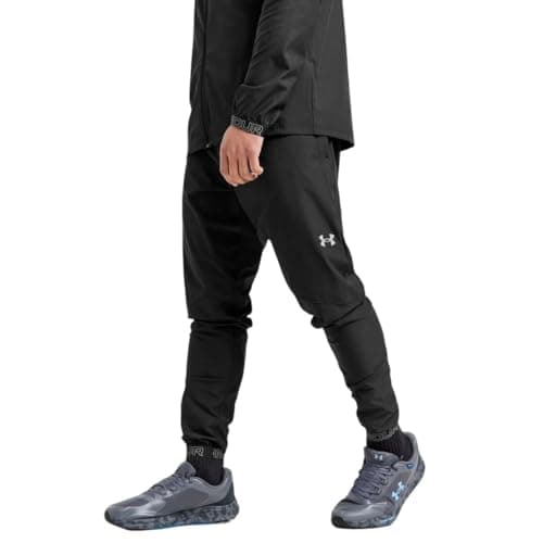 Image of Under Armour Vanish Hybrid Track Pants for Men - Castlerock, Relaxed Fit, Breathable 100% Polyester Fabric, Adjustable Drawcord Waist, Cuffed Ankles & Secure Back Pocket - (Medium, Black)