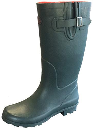 Image of StormWells Ladies Wide Calf Wellies Wellington Boots Plus Extra Comfort Memory Foam Insoles (UK 5 EU 38, Green with Red Trim)
