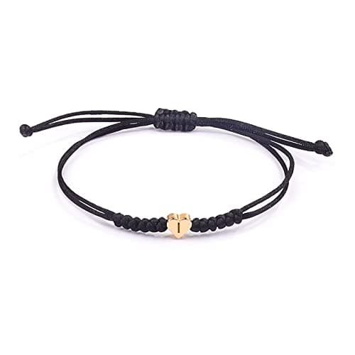 Image of Initial Bracelets for Women Men Initial I Heart Letter Charm Bracelets Handmade Adjustable Rope Bracelets for Teen Girls Boy Mom Birthday Gifts (black, I)