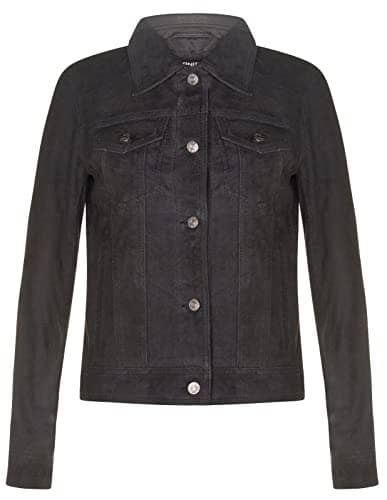 Image of Ladies Black Suede Trucker Jacket Classic Western Real Leather Denim Jean Jacket 2XL