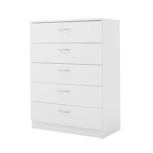 Image of 3/4/5 Bedroom Chest of Drawers with Metal Handles and Runners Wooden Bedside Storage Cabinet for Living Room Hallway Choice of 3 Sizes (White, 5 Drawer Chest)