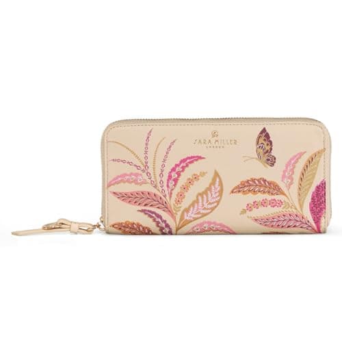Image of Sara Miller London Zip Around Wallet, Women's Purse Clutch, Coin Pocket and Card Holder, Faux Leather, Large, Fern Garden