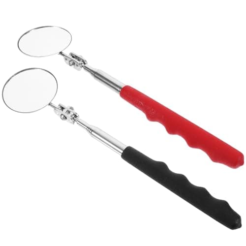 Image of MALUGOGO Telescopic Inspection Mirrors Foldable 2 Pcs and Sturdy Stainless Steel Car Inspection Tool with 50mm Glass Reflector, Convenient and Practical for Automotive Maintenance