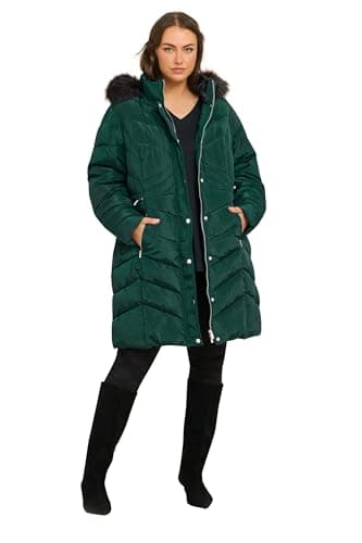 Image of EVANS Curve Faux Fur Trim Padded Parka Coat - Women's - Plus Size Curve Green