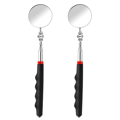 Image of 2 Pcs Telescoping Inspection Mirror Flexible 360 Rotation Telescoping Mirrors Round Mirror on a Stick 28.3 Inch Mechanic Automotive Tool with Long Handle for Technicians Mechanics Contractors Checking