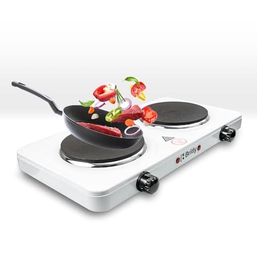 Image of Britly Double Hot Plate 1000W & 1000W | Flexible and Precise Tabletop Cooking with 2 Ring Hobs and Cast-Iron Heating Plates – Portable Electric Hob for Home, Camping, and Caravans - 1 Year Warranty