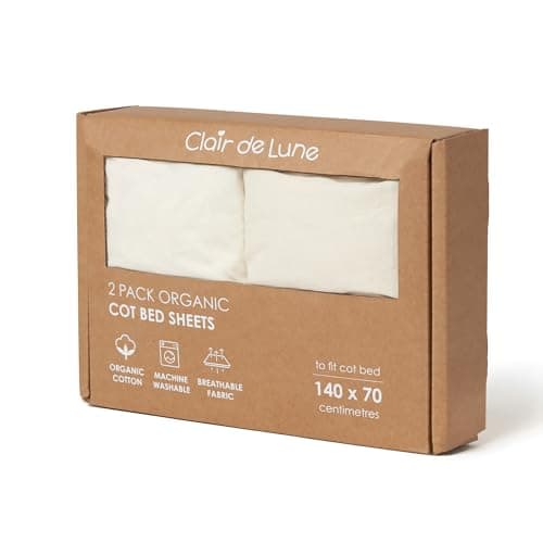 Image of Clair de Lune Organic Cot Bed Sheets 2 Pack Fitted Jersey Cotton 70 x 140 cm (Cream)