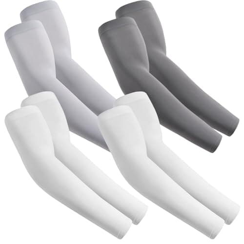 Image of fuinloth Arm Sleeves Compression UV Protection Gaming Sleeve to Cover Arms Cricket Running for Men/Women 2 White+Dark Grey+Light Grey