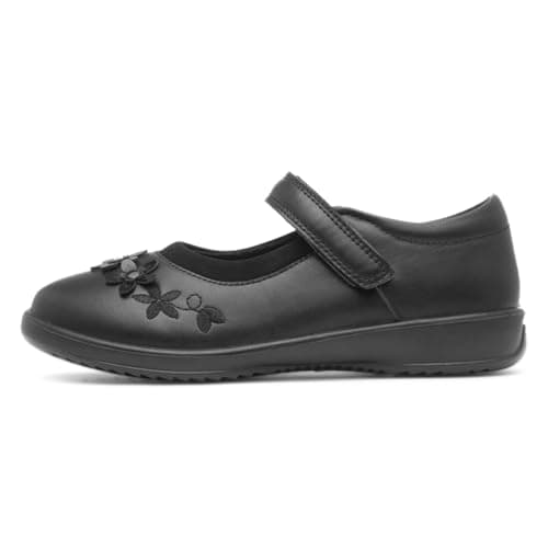Image of Walkright Olive Girls Black Floral School Shoe - Size 12 Child UK - Black
