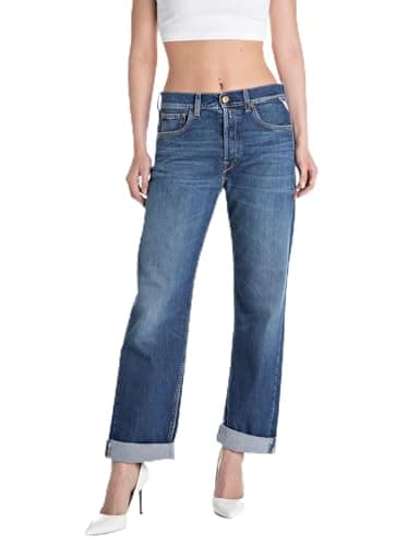 Image of Replay Aubry Women's Relaxed Boyfit Jeans, 009 Medium Blue, 30W x 32L