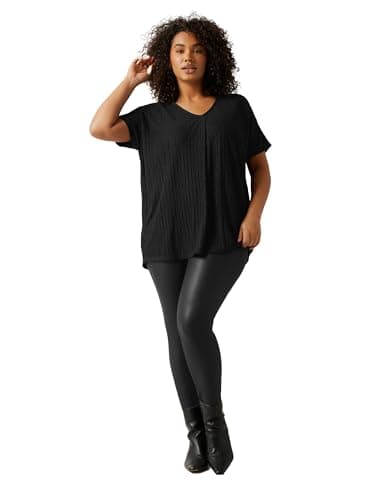 Image of EVANS Curve Plisse Pleat Front Top - Women's - Plus Size Curve Black