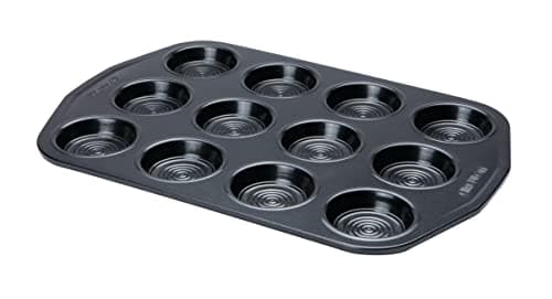Image of Circulon Ultimum Shallow Muffin Trays for Baking 12 Cup - Non Stick Bun Tins, Freezer and Dishwasher Safe Carbon Steel Bakeware, Black