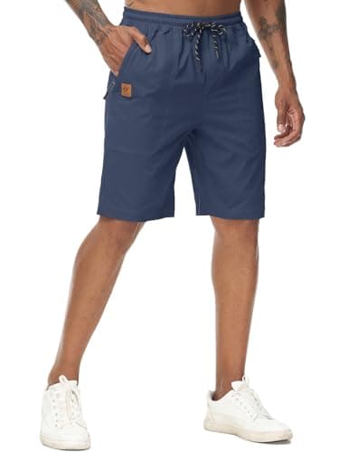 Image of YuKaiChen Men's Shorts Classic Fit Twill Summers Casual Shorts with Zip Pockets Size 36 Stone Blue