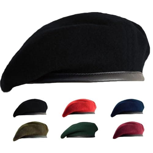 Image of Gajaous British Military Berets for Men and Women,Wool and Leather Army Beret Hats Black