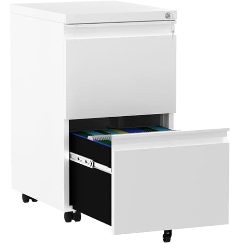 Image of YITAHOME Mobile Filing Cabinet with 2 Lockable Drawers, Anti-tipping Rolling Filing Cabinet with Wheel for Home Office, Under Desk File Storage Cabinets for Letter/Legal/A4 Size, White, 51 x 39 x 71cm