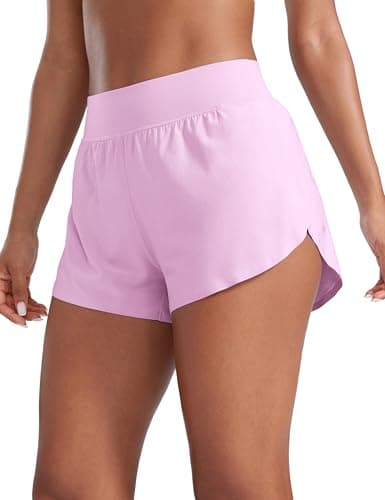 Image of CRZ YOGA Women's High Waist Running Shorts - 3'' Mesh Liner High Split Athletic Gym Sport Workout Sweat Shorts Vita Pink 10