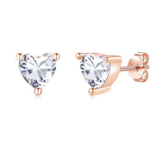 Image of Loutade 925 Sterling Silver Stud Earrings for Women, Hypoallergenic 6mm Tiny Rose Gold Heart Stud Earrings White Cubic Zircon, Dainty Small CZ Heart Cartilage Sleeper Stacks Ear Studs Jewelry Gifts