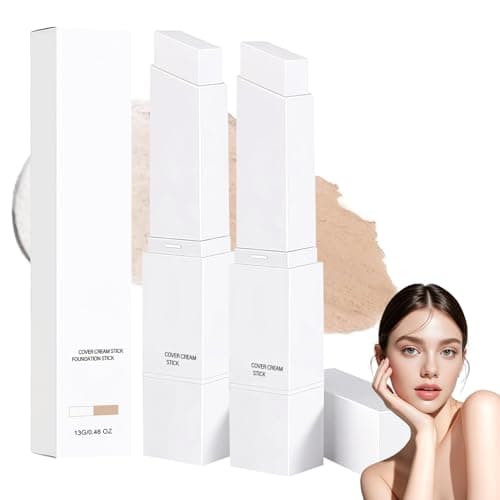 Image of Tryskintle Korean Colour Changing Foundation Stick for Mature Skin, White Foundation Sticks Full Coverage, Smooth Foundation Stick with Brush, Full To Medium Coverage Base Makeup (2pc Natural)