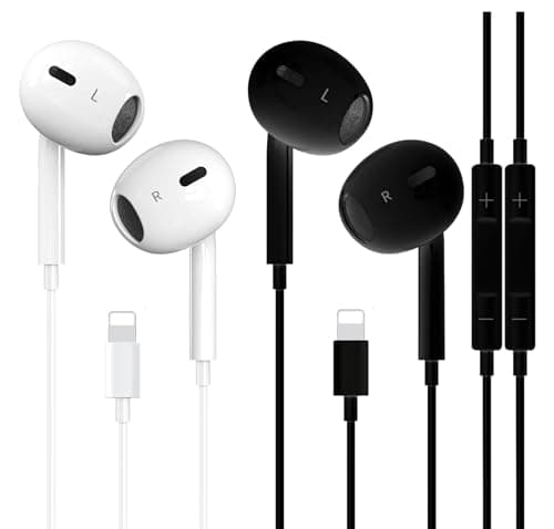Image of 2 Pack iPhone Wired Earbuds Earphones, APPLE MFi Certified In Ear Lightning Headphones Compatible with iPhone 14/13/12/11/8/7/X/Pro/Pro Max iPad (Black&White)