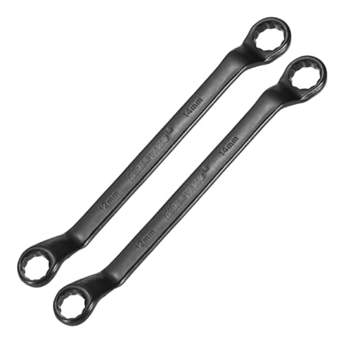 Image of sourcing map 2pcs 45 Degree Offset Box End Wrench 12mm x 14mm Metric 12 Point Chrome Vanadium Steel Double Box Wrenches Long Industrial Grade Torx Box Wrench Repair Tool, Black