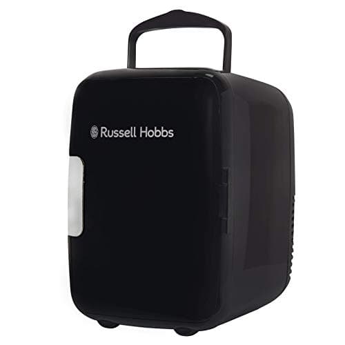 Image of Russell Hobbs Mini Cooler RH4CLR1001B, 4 L/6 Can, Portable Mini Cooler and Warmer for Drinks, Cosmetics, Makeup, Skincare, AC/DC Power, Retro Style, Black, Bedroom, Home, Caravan, Car