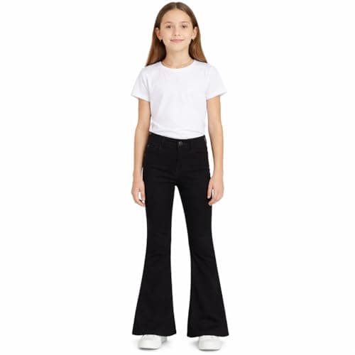 Image of A2Z 4 Kids Girls Denim Jeans Comfort Stretch Jeggings Bell Bottom - Jeans JN36 Jet Black._13-14