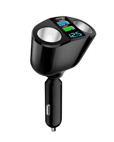 Image of 120W Car Cigarette Lighter Adapter 12V/24V, Double Car Lighter Adapter with USB-C PD and USB-A QC3.0, 360° Rotating Car Cigarette Lighter Splitter, Car 12V Multi Socket with LED Voltmeter for Phone