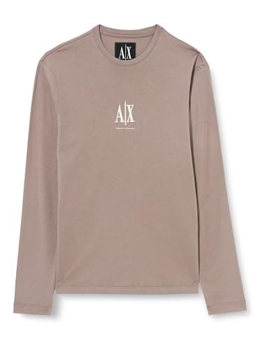 Image of Armani Exchange Men's Icon Project, Embroidered Logo, Long Sleeve, T-Shirt, Brown, S