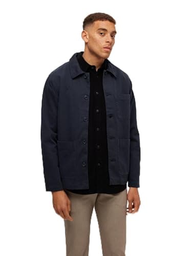 Image of SELECTED HOMME Men's Slhloosetony-Twill Overshirt W Noos Long Sleeve Shirt, Blazer Navy, L