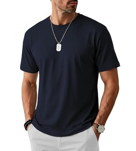 Image of Cavva Tshirt Men Short Sleeve Casual Shirts UPF 80+ Sun Protection Plain T-Shirt Round Neck Moisture Wicking Tee Navy Blue L