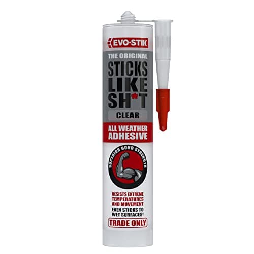 Image of EVO-STIK Sticks Like Sh*t Adhesive, All Weather, Extreme Temperature & Movement Resistant, Clear, 290ml