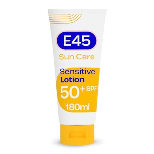 Image of E45 Sun Body Lotion for Sensitive Skin. Hydrating Sun Cream with very high UVA and UVB protection and SPF 50+. For Dry Skin, Sensitive Skin and Eczema Prone Skin - 180 ml