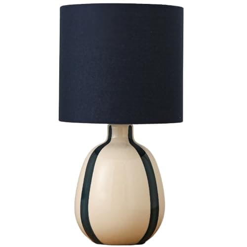 Image of Britalia Ceramic Table Lamp, Navy Blue and Cream, Glossy Finish, SES Bulb Base, 42cm x 22cm, 1.20Kg, Navy Blue Drum Shade, in-Line Switch