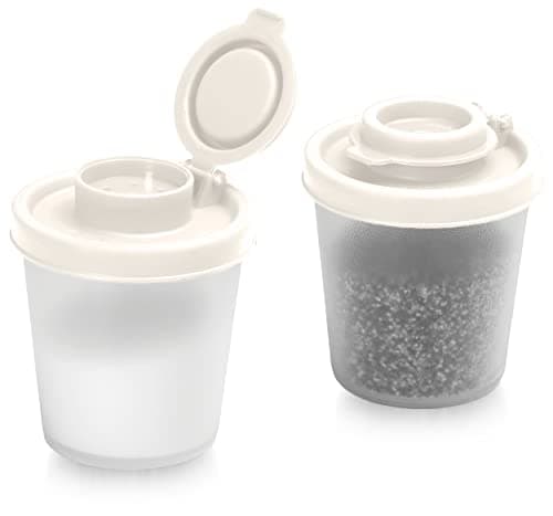 Image of Salt and Pepper Pots – Salt and Pepper Shakers in a Range of Sizes – Non-Toxic Salt and Pepper Set for Home, Camping, Picnics, Lunch Boxes – Transparent Salt Pepper Set (Medium White, 2pk)