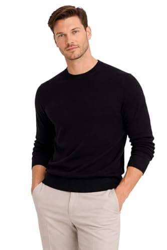 Image of Cashmeren Men's Basic Crewneck Jumper Sweater 100% Pure Cashmere Long Sleeve Round Neck Pullover (Black, Medium)