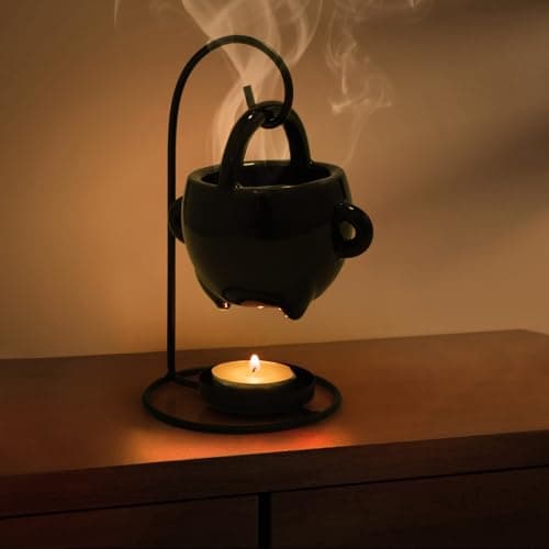 Image of WD&CD Hanging Cauldron Wax Melt Burner Ceramic Essential Oil, Ceramic Tealight Candle Holder Aroma Burners Aromatherapy Holder Candle Home Bedroom Decor, Black
